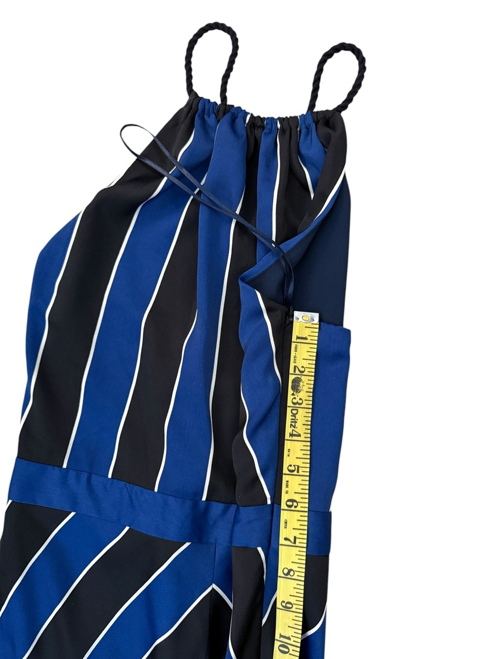 Guess Y2K Halter Maxi Dress Blue Black Chevron Lace Up Back Size 6 - Picture 9 of 13